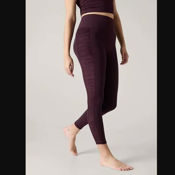 Athleta Salutation Stash Ruched Mesh Tight Spiced Cabernet $119 Retail Large L - Picture 1 of 8